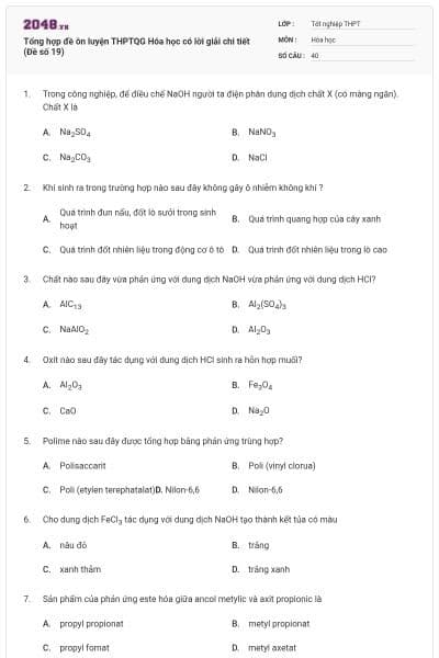 Tổng hợp đề ôn luyện THPTQG Hóa học có lời giải chi tiết (Đề số 19)