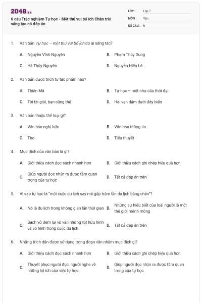 6 câu Trắc nghiệm Tự học - Một thú vui bổ ích Chân trời sáng tạo có đáp án