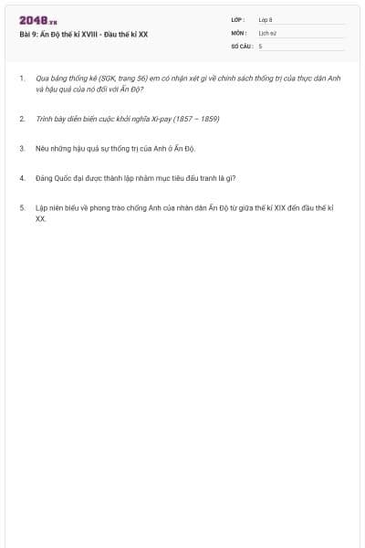 Bài 9: Ấn Độ thế kỉ XVIII - Đầu thế kỉ XX