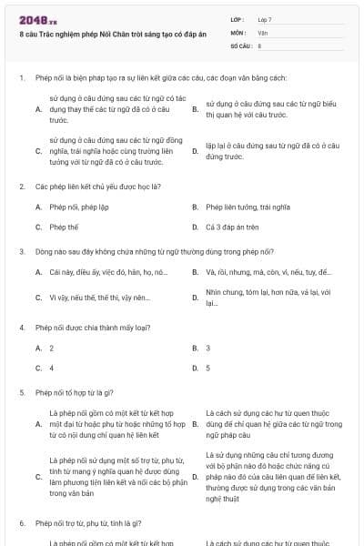 8 câu Trắc nghiệm phép Nối Chân trời sáng tạo có đáp án