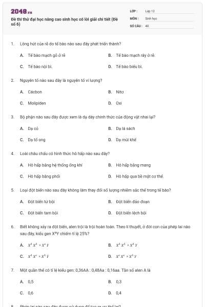 Đề thi thử đại học nâng cao sinh học có lời giải chi tiết (Đề số 6)