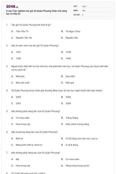 8 câu Trắc nghiệm tác giả Vũ Quần Phương Chân trời sáng tạo có đáp án