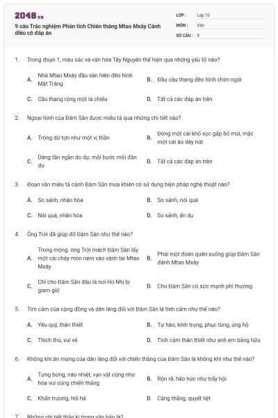 9 câu Trắc nghiệm Phân tích Chiến thắng Mtao Mxây Cánh diều có đáp án