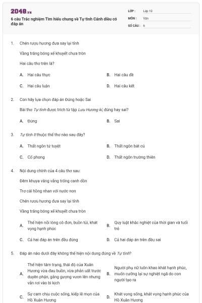 6 câu Trắc nghiệm Tìm hiểu chung về Tự tình Cánh diều có đáp án