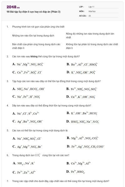 98 Bài tập Sự điện li cực hay có đáp án (Phần 3)