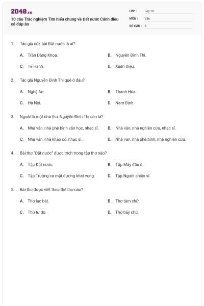 10 câu Trắc nghiệm Tìm hiểu chung về Đất nước Cánh diều có đáp án