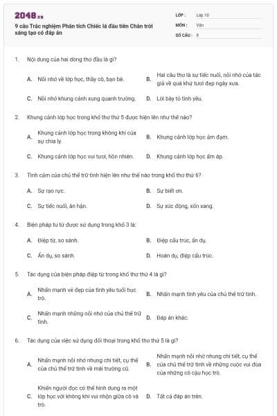 9 câu Trắc nghiệm Phân tích Chiếc lá đầu tiên Chân trời sáng tạo có đáp án