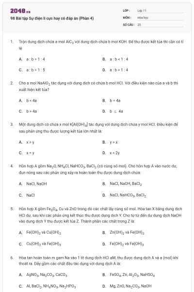 98 Bài tập Sự điện li cực hay có đáp án (Phần 4)
