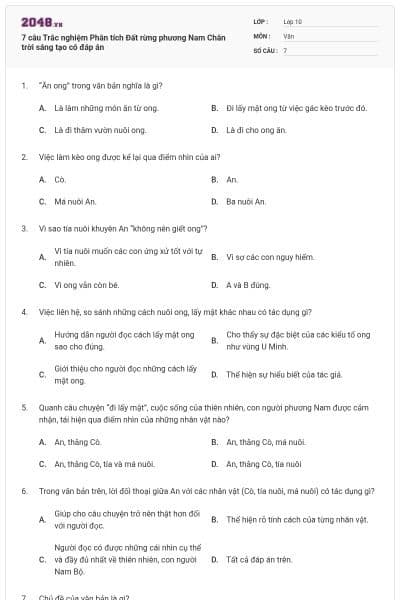 7 câu Trắc nghiệm Phân tích Đất rừng phương Nam Chân trời sáng tạo có đáp án