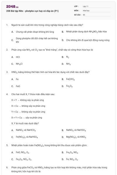 208 Bài tập Nito - photpho cực hay có đáp án (P1)