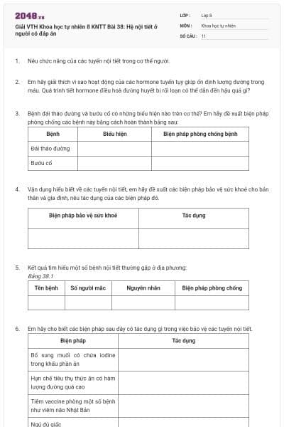 Giải VTH Khoa học tự nhiên 8 KNTT Bài 38: Hệ nội tiết ở người có đáp án