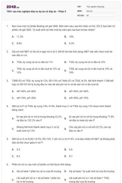 700+ câu trắc nghiệm Đầu tư dự án có đáp án - Phần 5