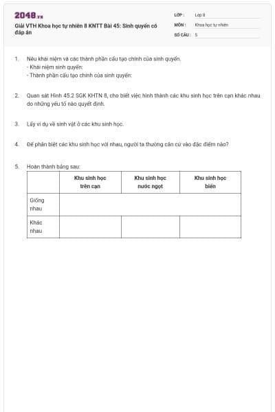 Giải VTH Khoa học tự nhiên 8 KNTT Bài 45: Sinh quyển có đáp án