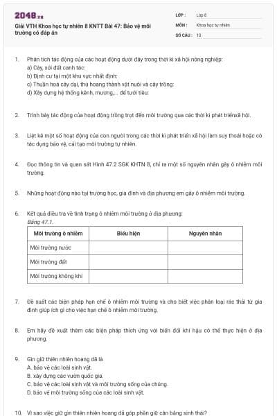 Giải VTH Khoa học tự nhiên 8 KNTT Bài 47: Bảo vệ môi trường có đáp án
