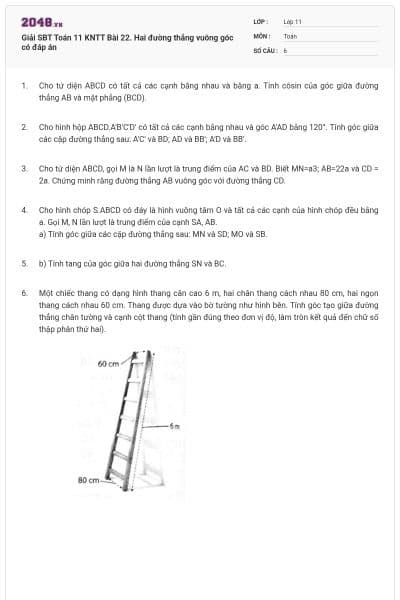 Giải SBT Toán 11 KNTT Bài 22. Hai đường thẳng vuông góc có đáp án