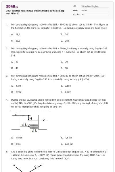 300+ câu trắc nghiệm Quá trình và thiết bị cơ học có đáp án - Phần 10