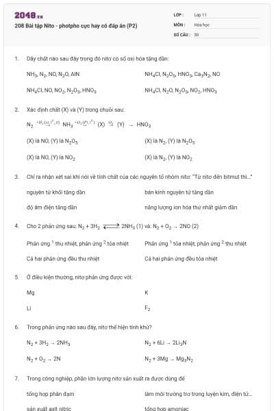 208 Bài tập Nito - photpho cực hay có đáp án (P2)