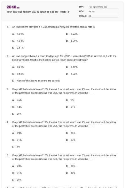 700+ câu trắc nghiệm Đầu tư dự án có đáp án - Phần 13