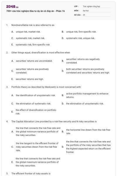 700+ câu trắc nghiệm Đầu tư dự án có đáp án - Phần 16