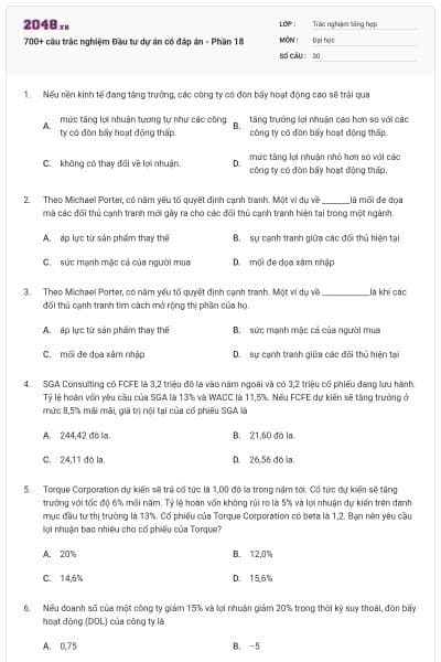 700+ câu trắc nghiệm Đầu tư dự án có đáp án - Phần 18