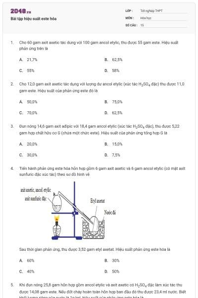 Bài tập hiệu suất este hóa