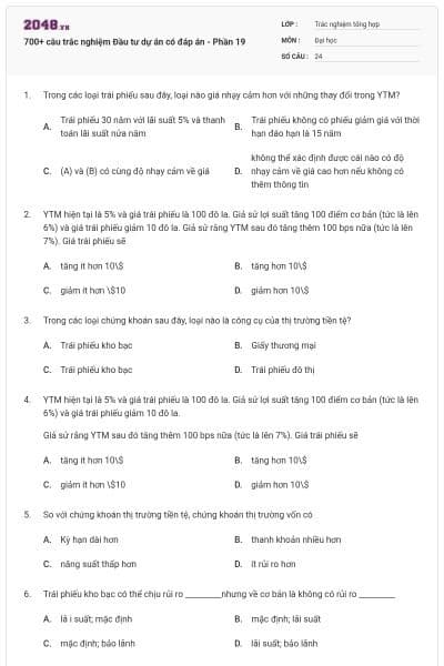 700+ câu trắc nghiệm Đầu tư dự án có đáp án - Phần 19
