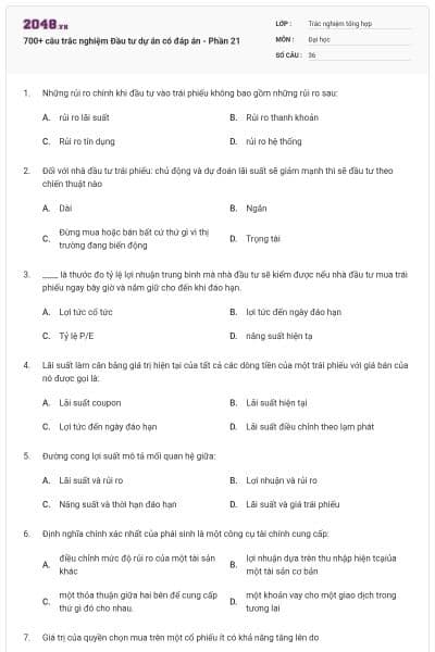700+ câu trắc nghiệm Đầu tư dự án có đáp án - Phần 21