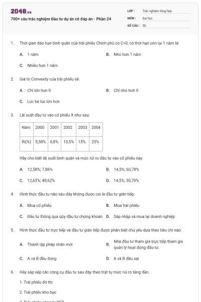 700+ câu trắc nghiệm Đầu tư dự án có đáp án - Phần 24