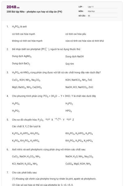208 Bài tập Nito - photpho cực hay có đáp án (P4)
