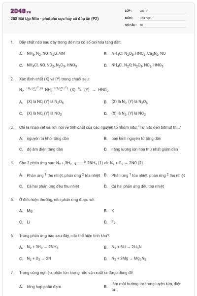 208 Bài tập Nito - photpho cực hay có đáp án (P2)