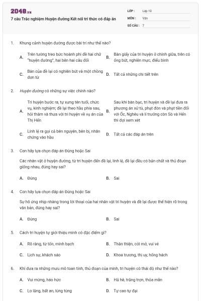 7 câu Trắc nghiệm Huyện đường Kết nối tri thức có đáp án