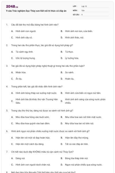 9 câu Trắc nghiệm Dục Thúy sơn Kết nối tri thức có đáp án