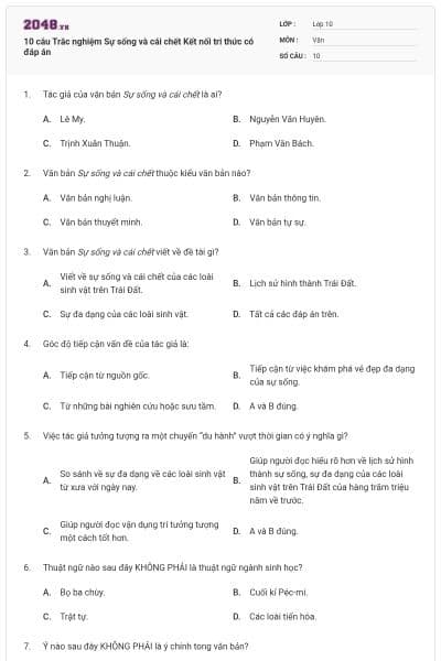 10 câu Trắc nghiệm Sự sống và cái chết Kết nối tri thức có đáp án