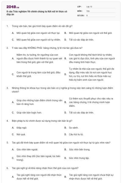 8 câu Trắc nghiệm Về chính chúng ta Kết nối tri thức có đáp án