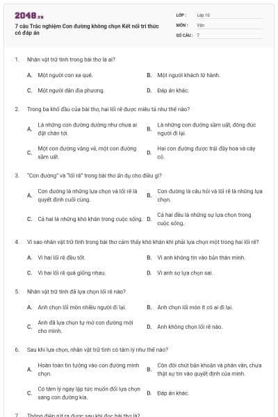 7 câu Trắc nghiệm Con đường không chọn Kết nối tri thức có đáp án