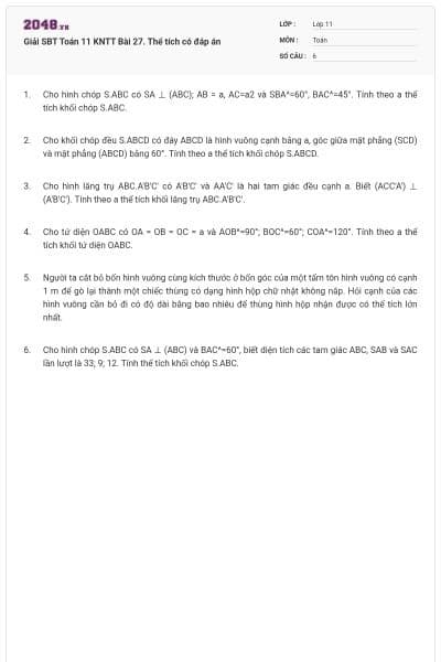 Giải SBT Toán 11 KNTT Bài 27. Thể tích có đáp án