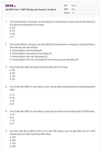 Giải SBT Toán 11 KNTT Bài tập cuối chương 7 có đáp án