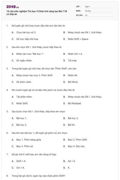 16 câu trắc nghiệm Tin học 4 Chân trời sáng tạo Bài 11B có đáp án