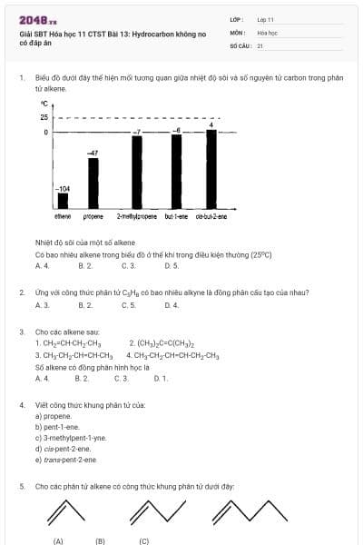 Giải SBT Hóa học 11 CTST Bài 13: Hydrocarbon không no có đáp án