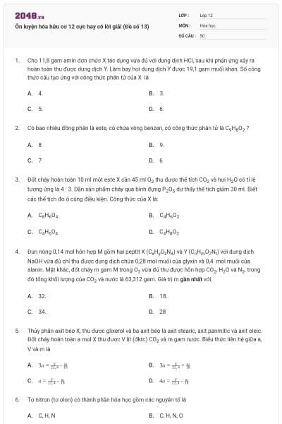 Ôn luyện hóa hữu cơ 12 cực hay có lời giải (Đề số 13)