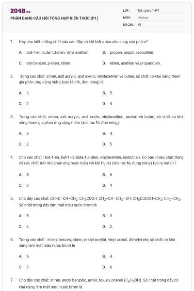 PHÂN DẠNG CÂU HỎI TỔNG HỢP KIẾN THỨC (P1)