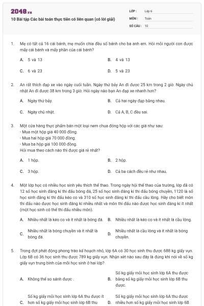 10 Bài tập Các bài toán thực tiễn có liên quan (có lời giải)
