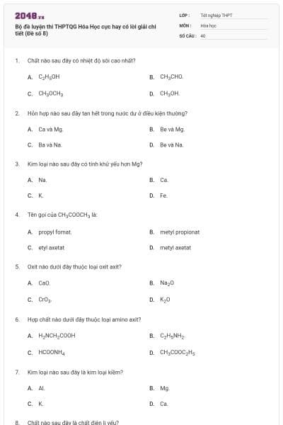 Bộ đề  luyện thi THPTQG Hóa Học cực hay có lời giải chi tiết (Đề số 8)