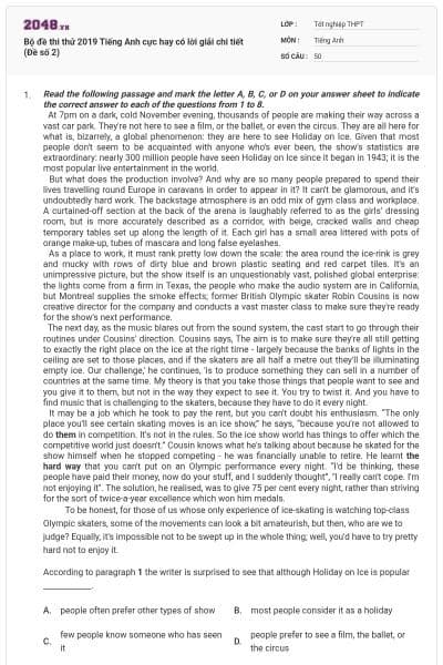 Bộ đề thi thử 2019 Tiếng Anh cực hay có lời giải chi tiết (Đề số 2)