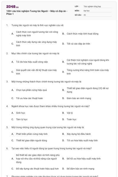100+ câu trắc nghiệm Tương tác Người – Máy có đáp án - Phần 1