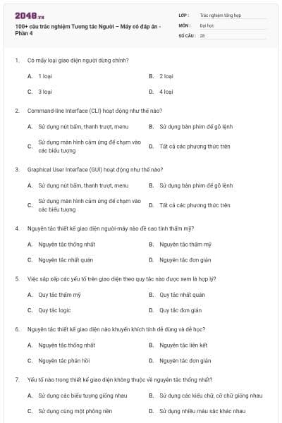 100+ câu trắc nghiệm Tương tác Người – Máy có đáp án - Phần 4