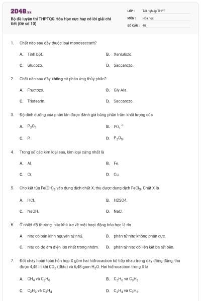 Bộ đề  luyện thi THPTQG Hóa Học cực hay có lời giải chi tiết (Đề số 10)
