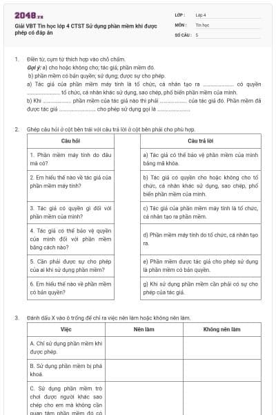 Giải VBT Tin học lớp 4 CTST Sử dụng phần mềm khi được phép có đáp án
