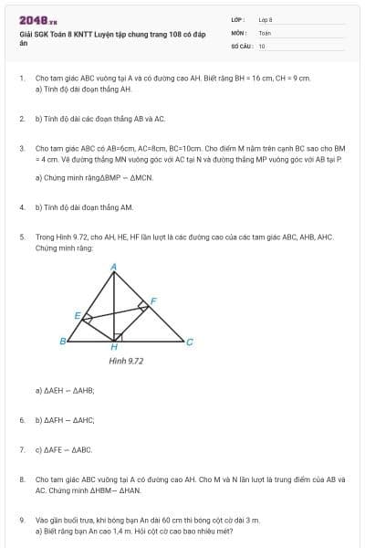 Giải SGK Toán 8 KNTT Luyện tập chung trang 108 có đáp án
