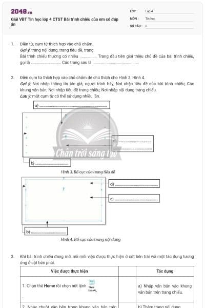 Giải VBT Tin học lớp 4 CTST Bài trình chiếu của em có đáp án
